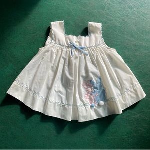 1960s White and pink/blue bunny dress, 18m